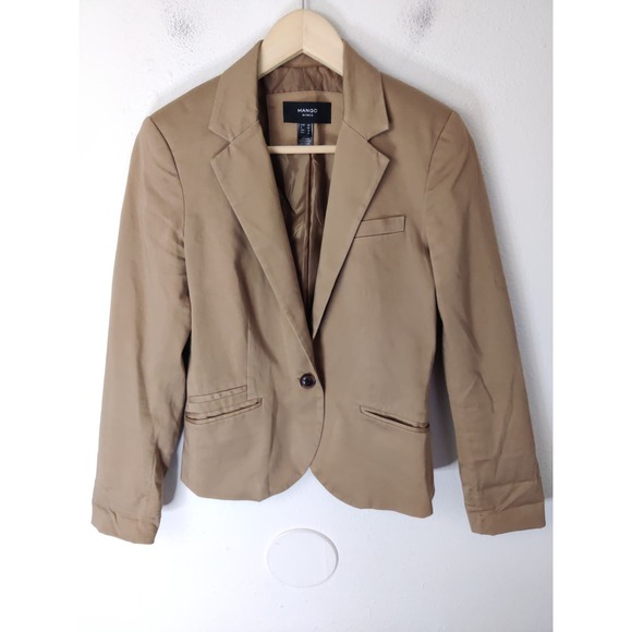 Mango Basics Tan Cotton Blend Single Breasted One Button Blazer Size 6 - Picture 1 of 7